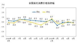 国家统计局：5月份居民消费价格同比下降0.1%|界面新闻 · 快讯